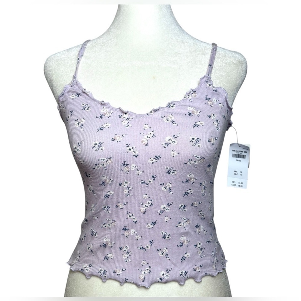 NEW Hollister Y2K babydoll ditzy ditsy floral print lettuce edge lavender cami S